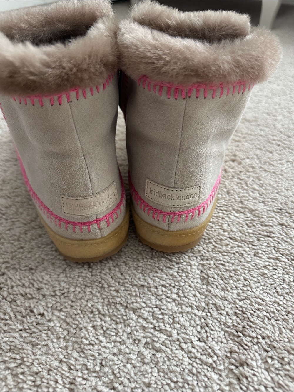 Cozy Cream Ankle Boot with Pink Stitching - Picture 3 of 5